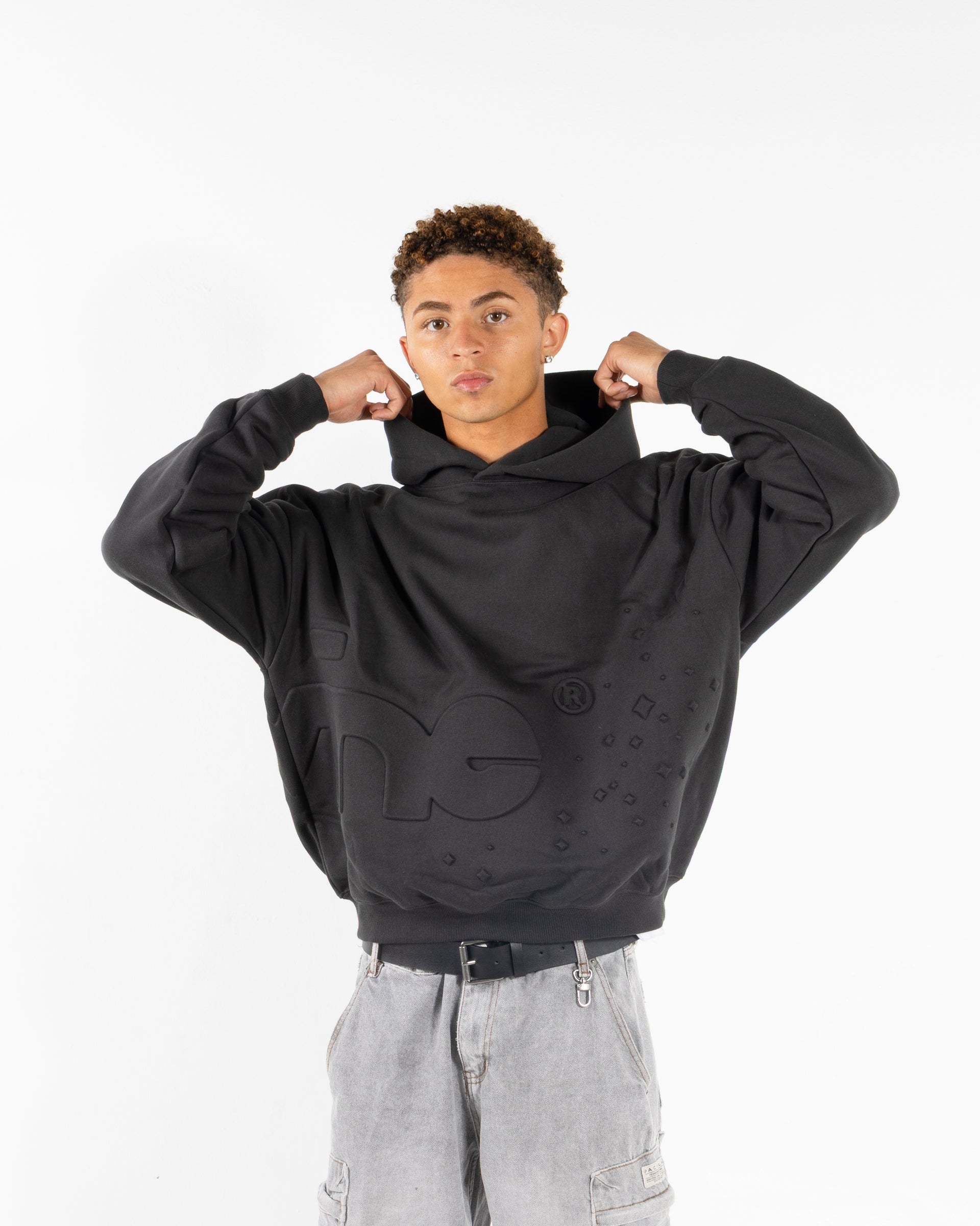 CHARCOAL EMBOSSED HOODIE