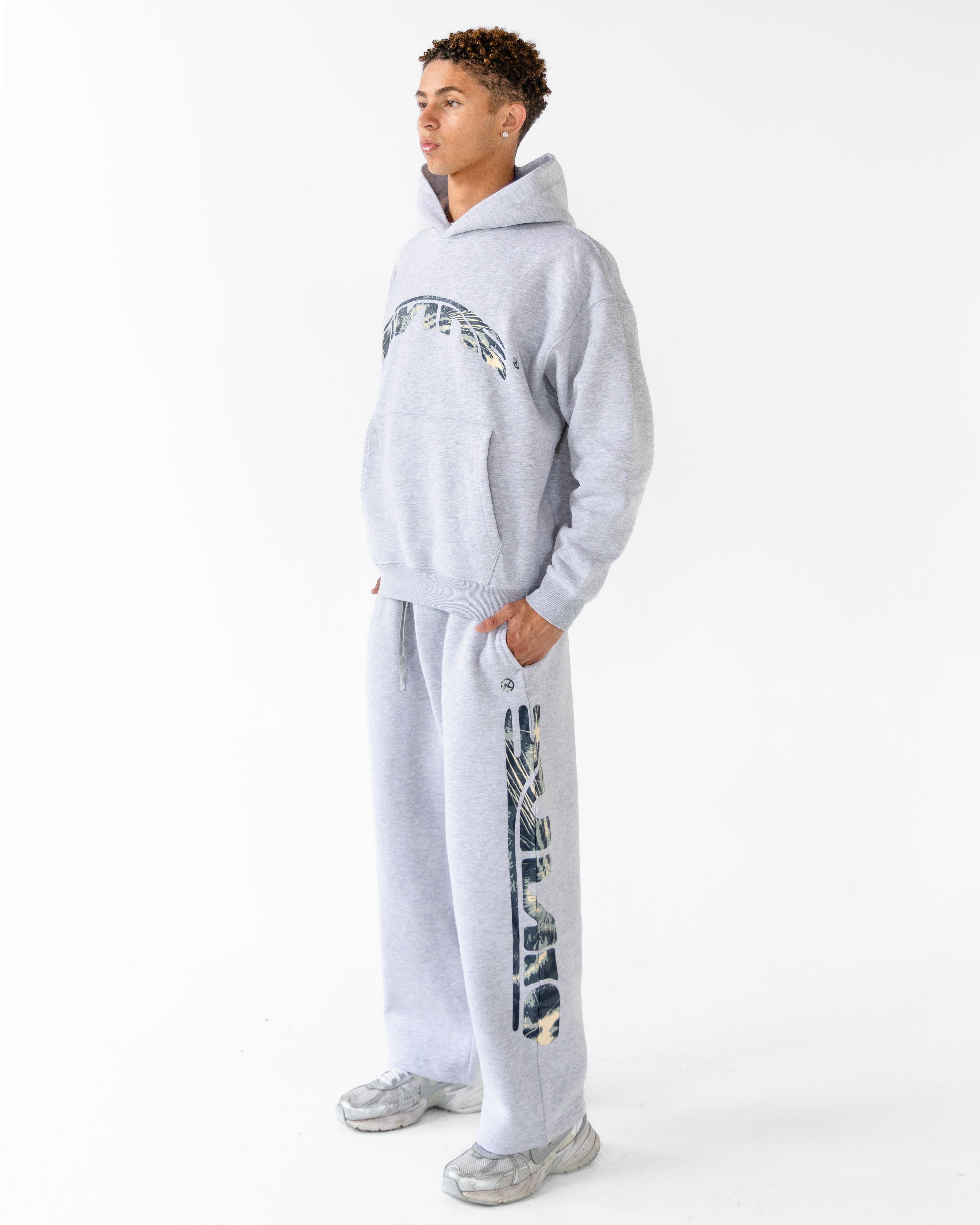 GRAY LEOPARD LOGO HOODIE