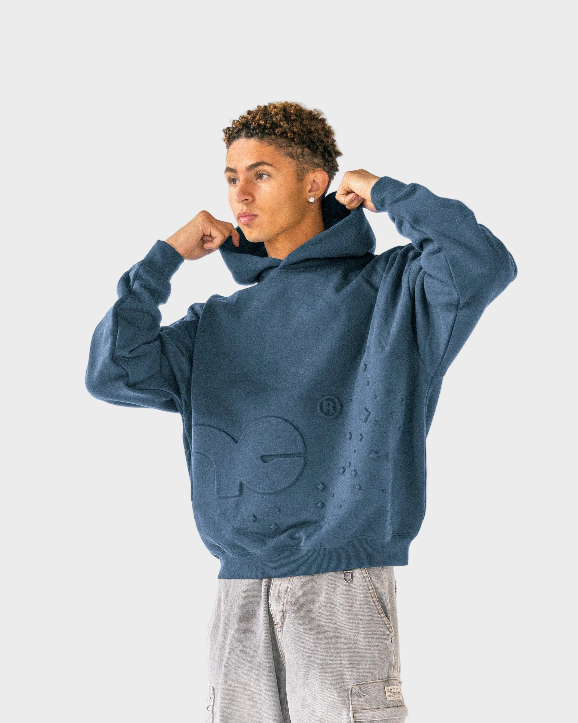 SLATE BLUE EMBOSSED HOODIE