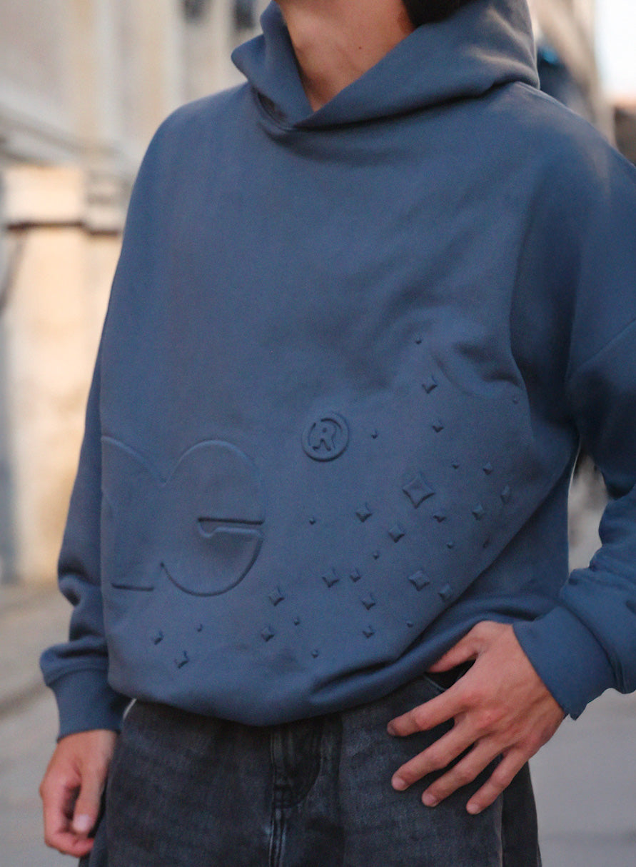 SLATE BLUE EMBOSSED HOODIE